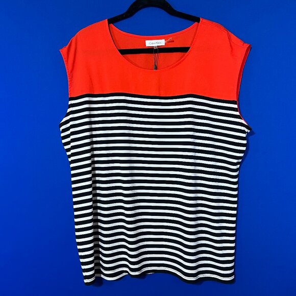 NWT Plus size Calvin Klein Striped Blouse - Picture 1 of 4